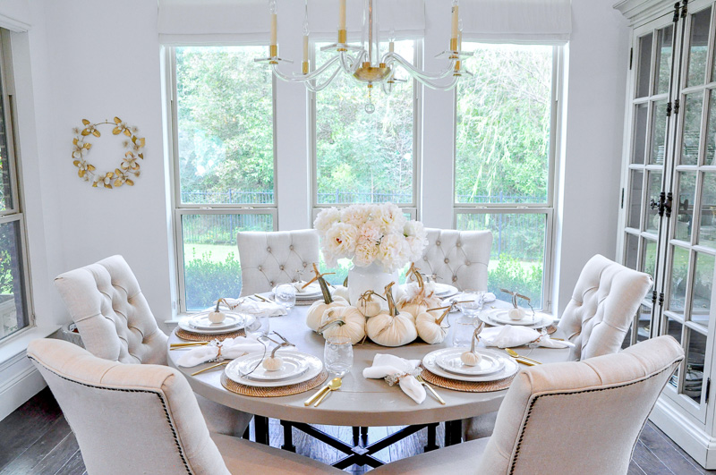 Decorative pumpkins white fall centerpiece 