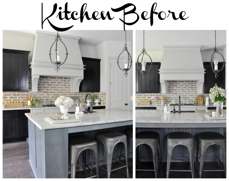 Kitchen before shot brick backsplash 