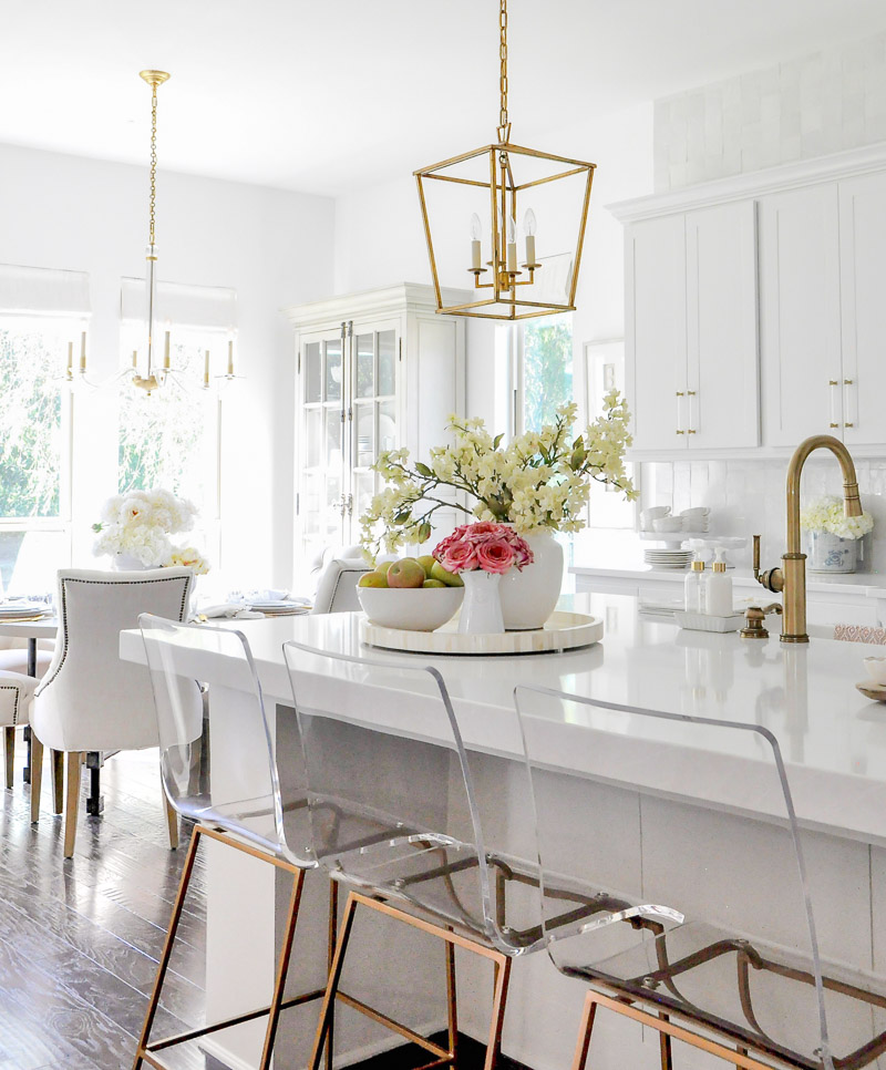 Gorgeous white kitchen gold accents lucite bar stools 