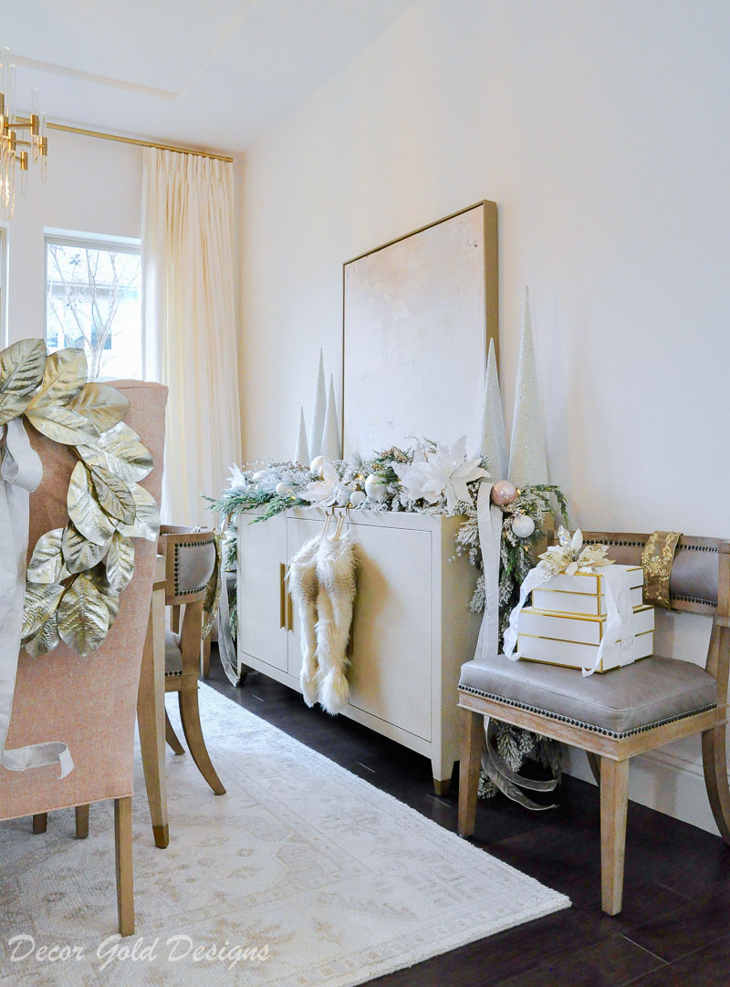 Elegant Christmas dining room metallic gold white