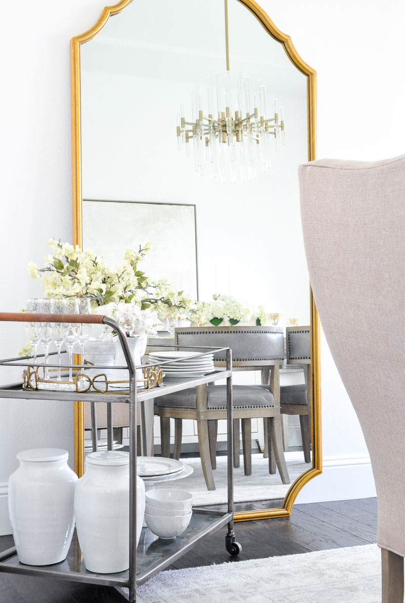 Elegant dining room bar cart floor gold mirror