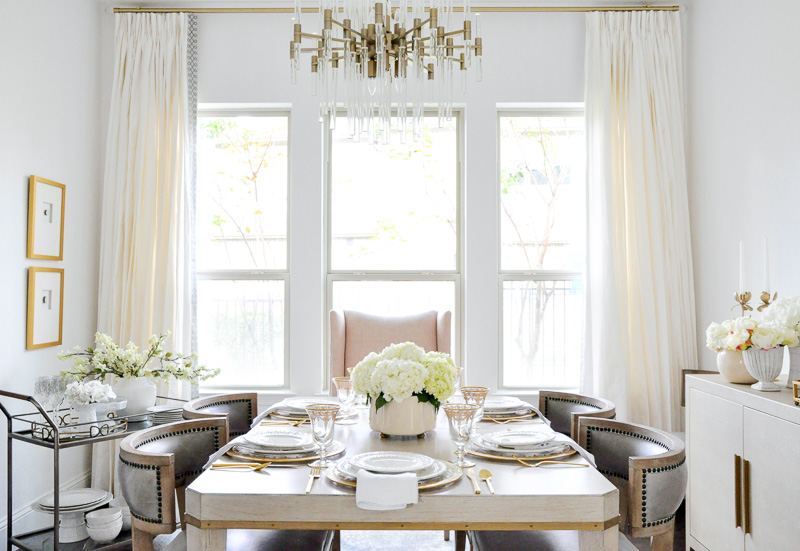 Elegant dining room transitional style neutral furnishings 