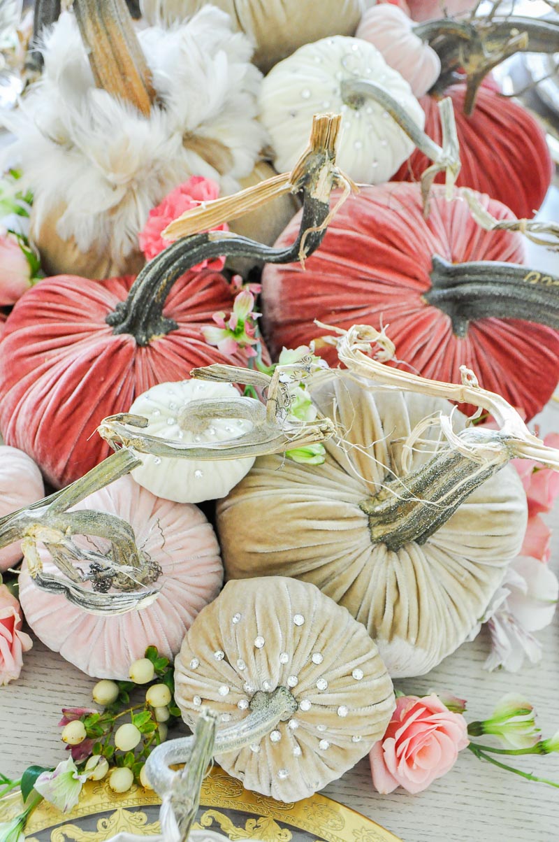 Thanksgiving centerpiece cascading pumpkins colors rose blush