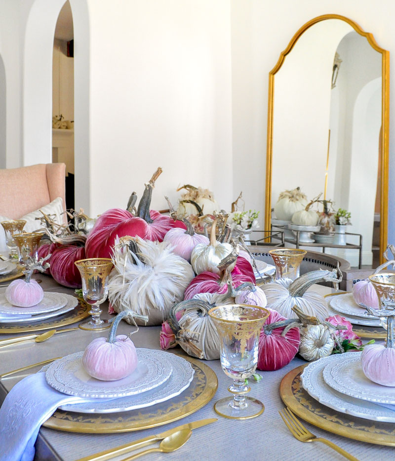 Beautiful Thanksgiving centerpiece cascading pumpkins