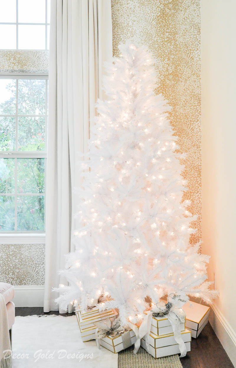 Beautiful white tinsel tree christmas bedroom