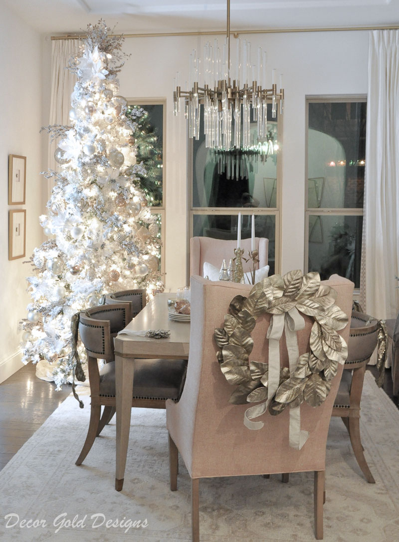 Christmas home night lights tour elegant dining room