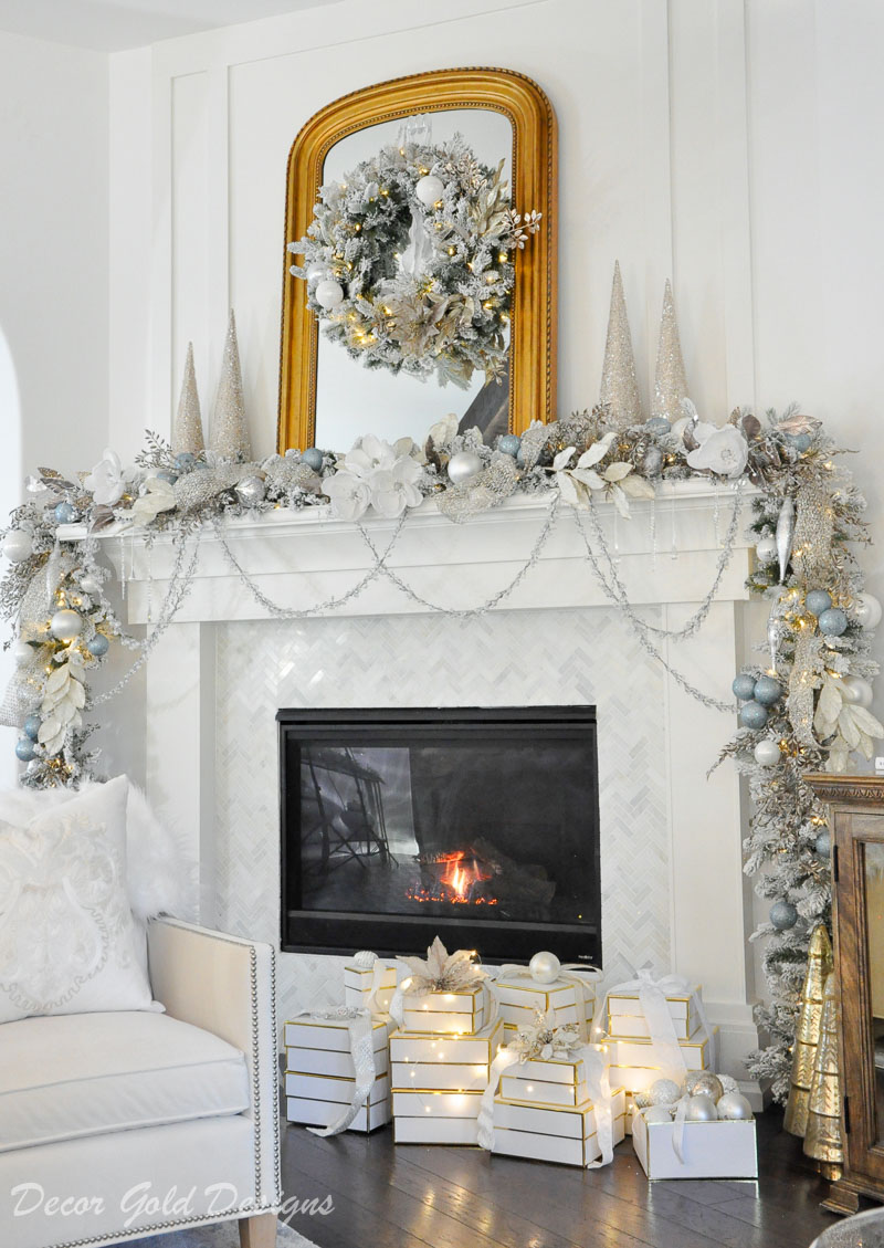 Christmas Home Tour fireplace mantel garland