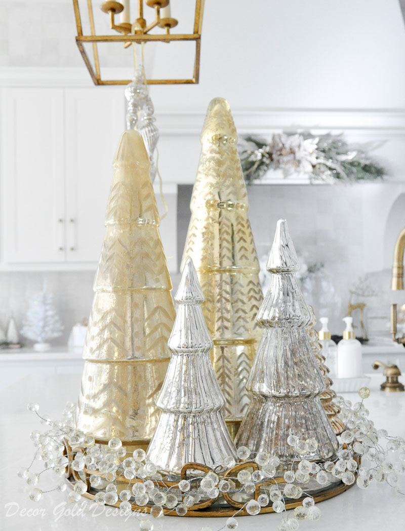 Holiday decorating kitchen ideas gold glass trees