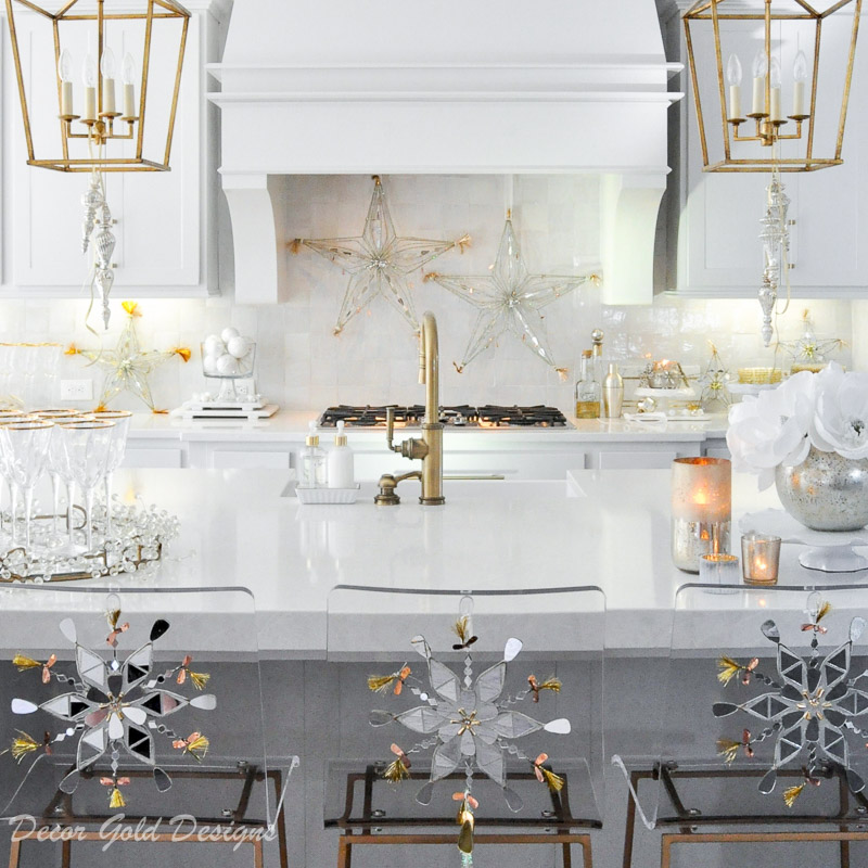 Beautiful holiday decorating kitchen New Year's Eve decor gold white