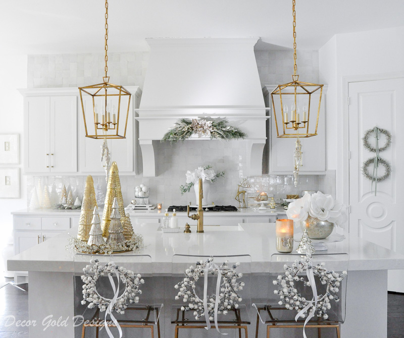 Holiday decorating kitchen ideas bright white gold