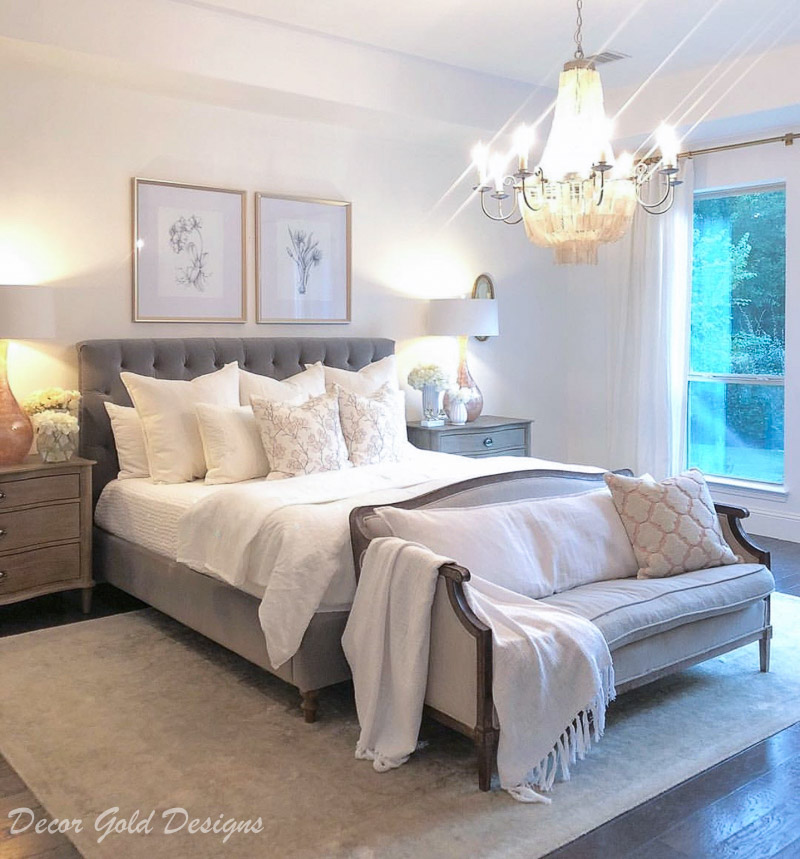 Instagram post master bedroom gray white blush