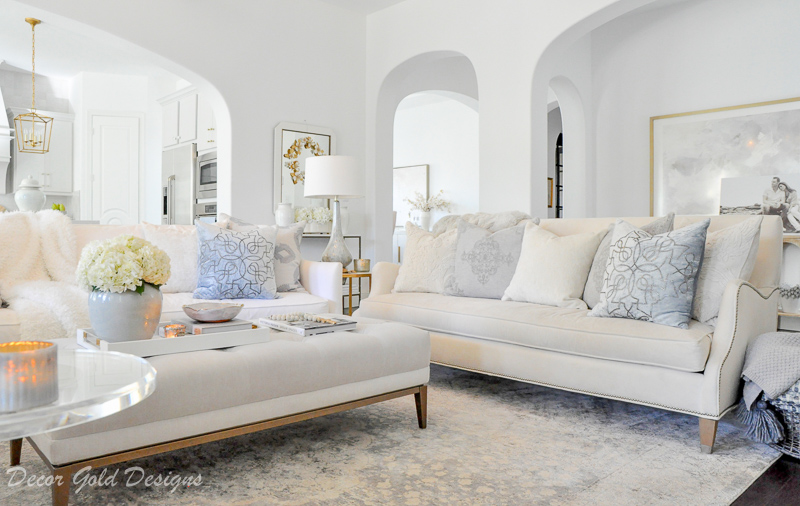 bright cozy white living room winter home decor