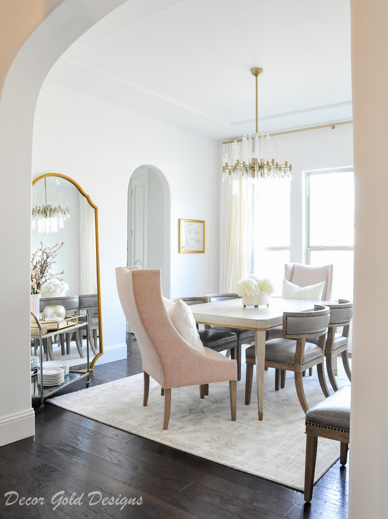 Elegant dining room blush end chairs