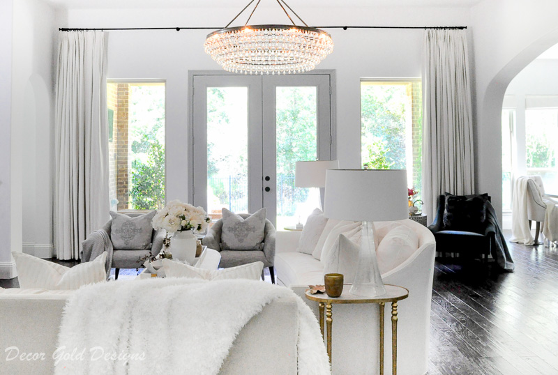 Elegant living room beautiful white drapery panels