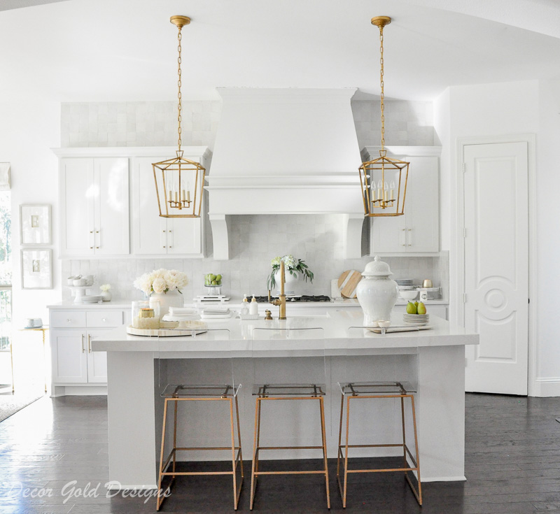 white kitchen lantern pendants gold lucite barstools