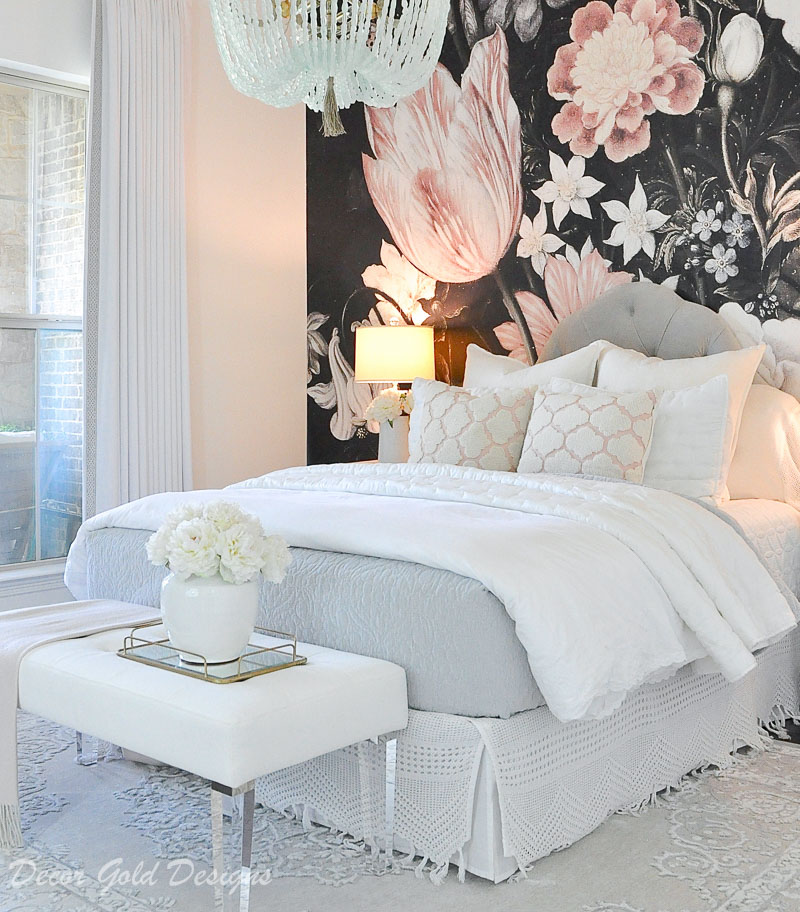 bedroom dark floral wallpaper blush pink black white