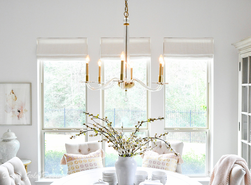 breakfast room chandelier glass brass accents