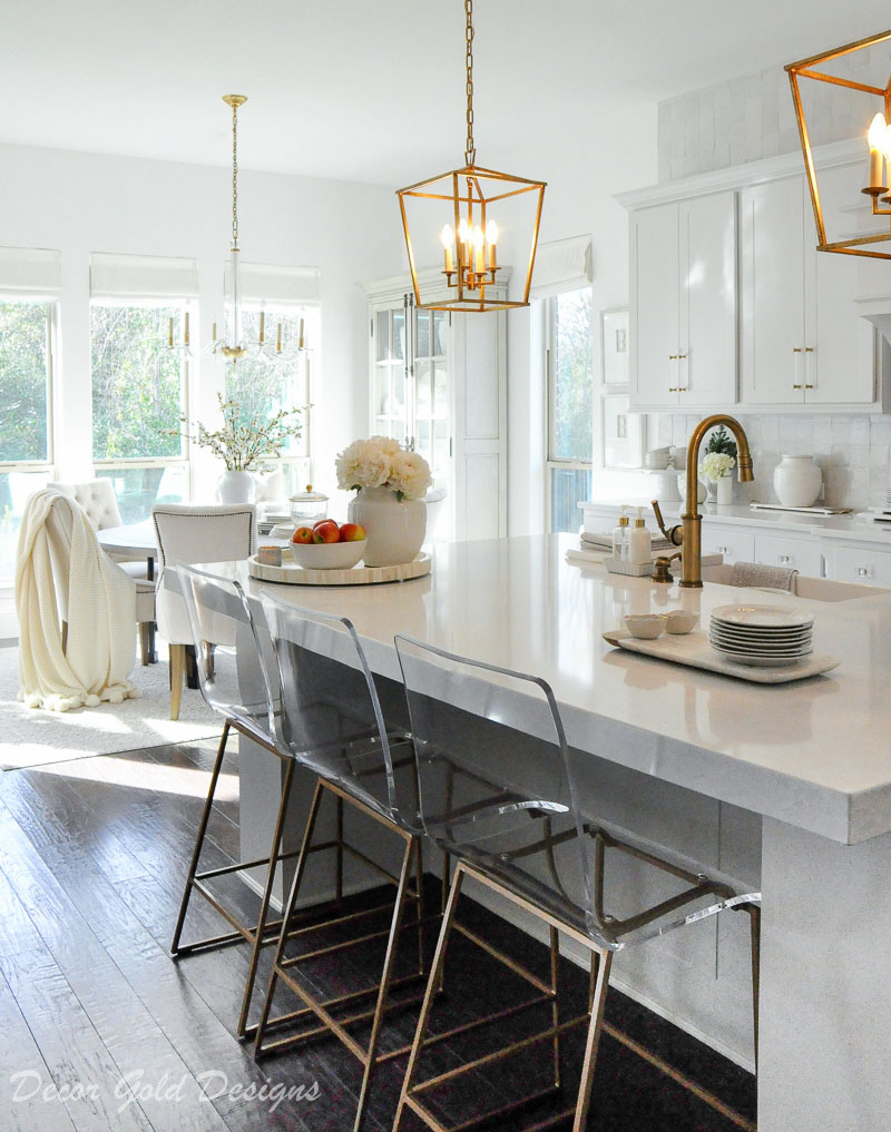 kitchen white gold accents lucite bar stools