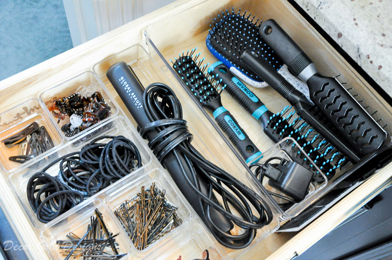 organized bathroom drawer hair tools