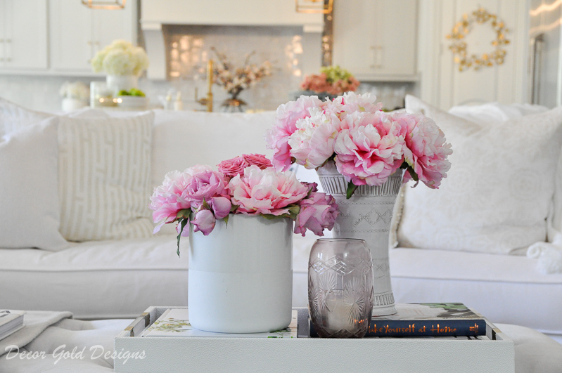 beautiful faux pink peonies white vases