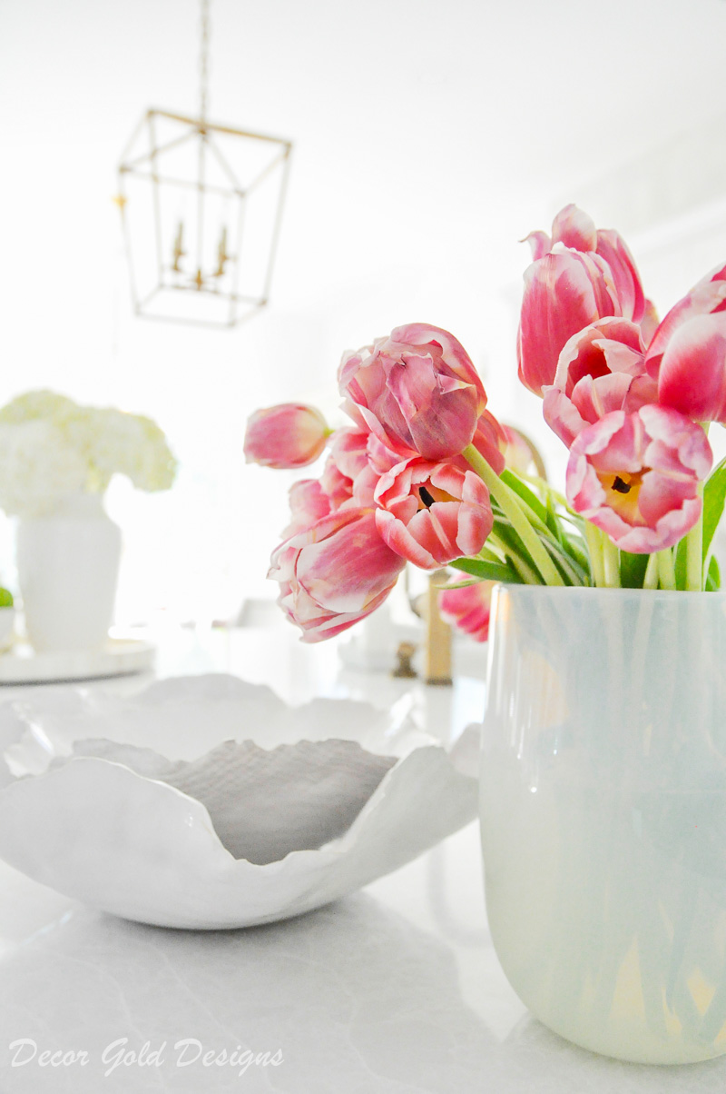 beautiful pink tulips white vase