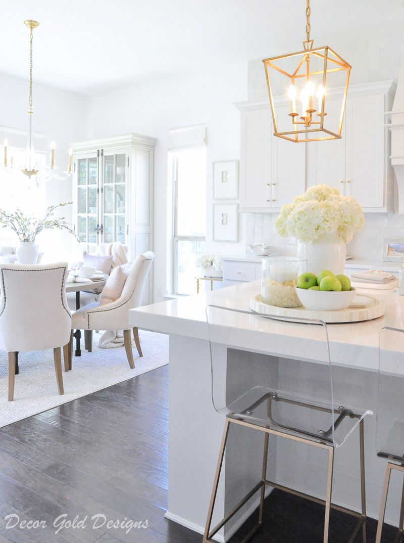 kitchen breakfast nook bright white decor gold accents