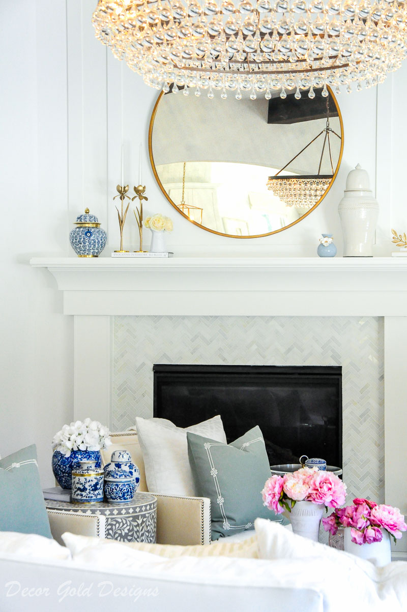 Faux flowers living room mantel decor