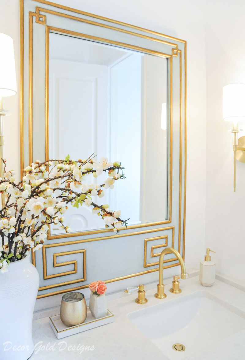 Powder bathroom beautiful greek key mirror