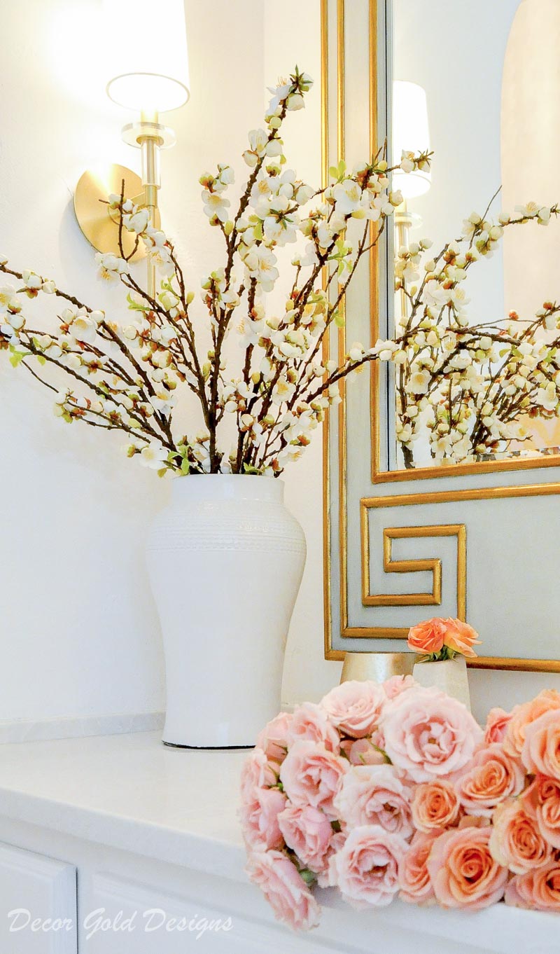 Powder bathroom transitional design update beautiful jar filled branches