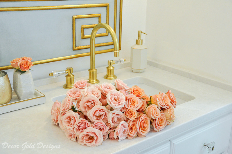 Powder bathroom classic white sink quartz countertops