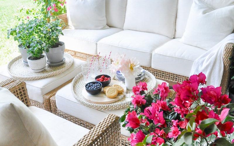 Summer patio reveal beautiful furniture flowering plants