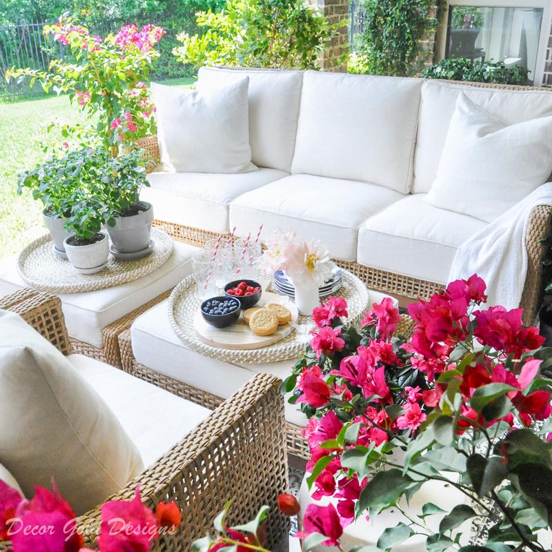 Summer patio reveal beautiful furniture flowering plants