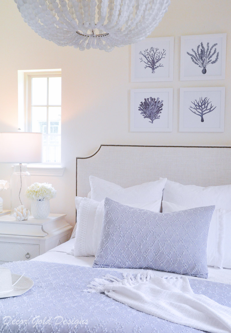 Coastal bedroom with whites soft blues