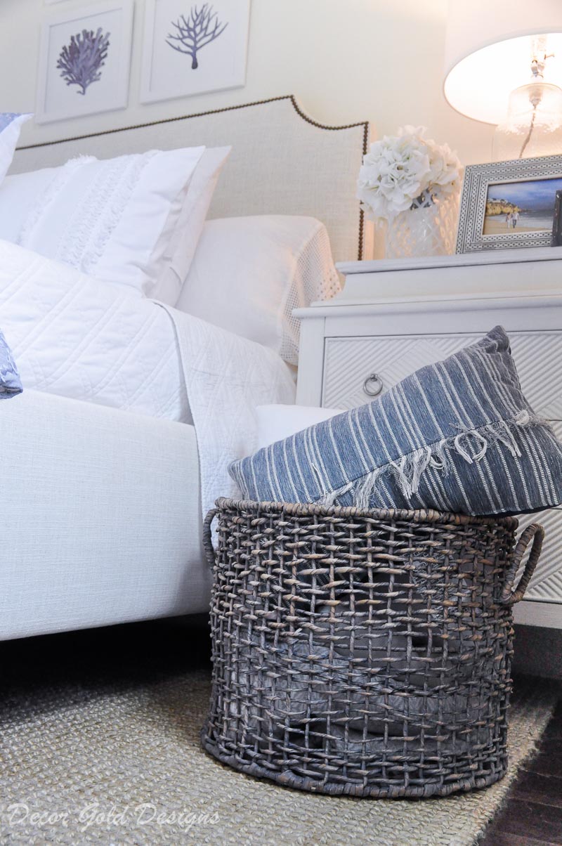 Coastal bedroom whites soft blues basket