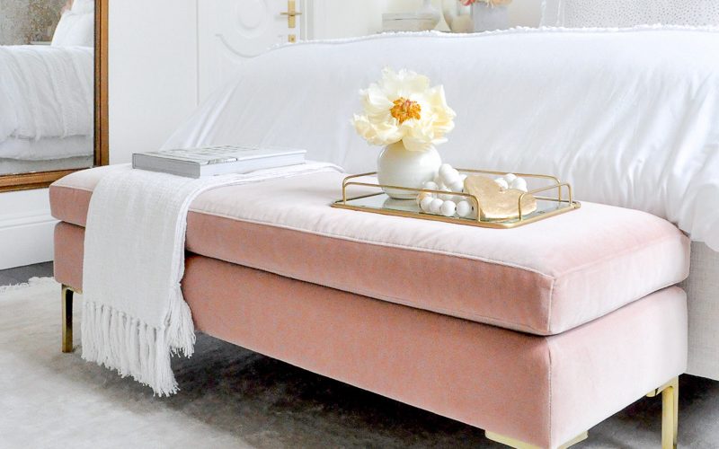 Blush pink velvet bench