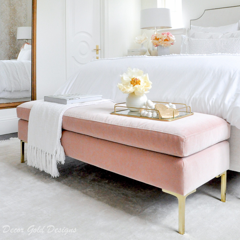 Blush pink velvet bench