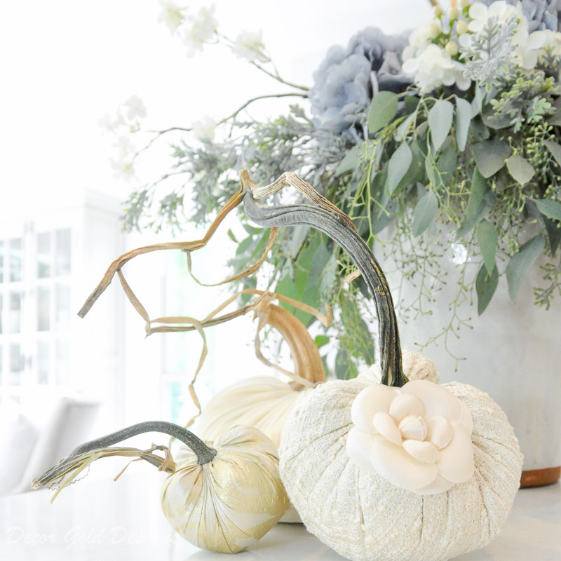 fall home tour blue floral white pumpkins