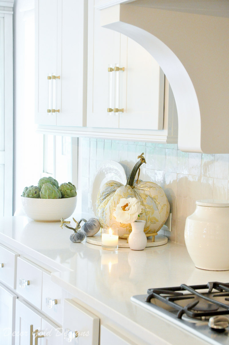 fall home tour white kitchen gold accents beautifully styled specialty pumpkin decor