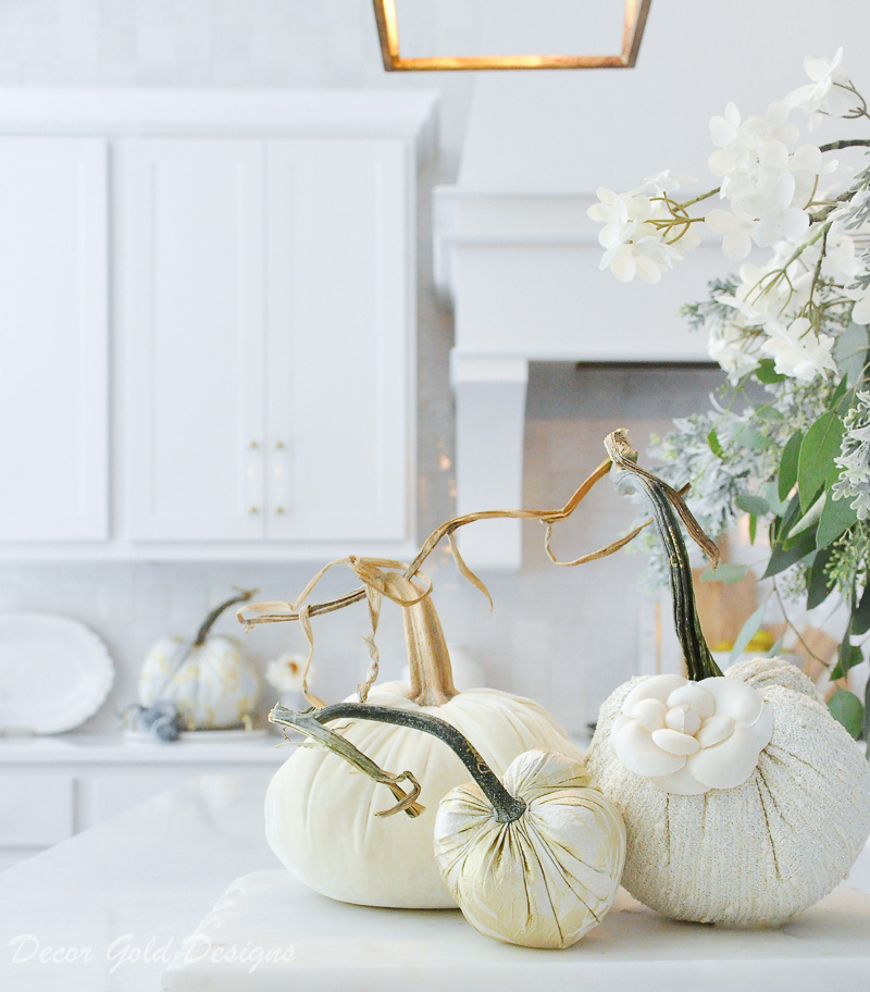 fall home tour white kitchen gold accents beautifully styled pumpkin decor