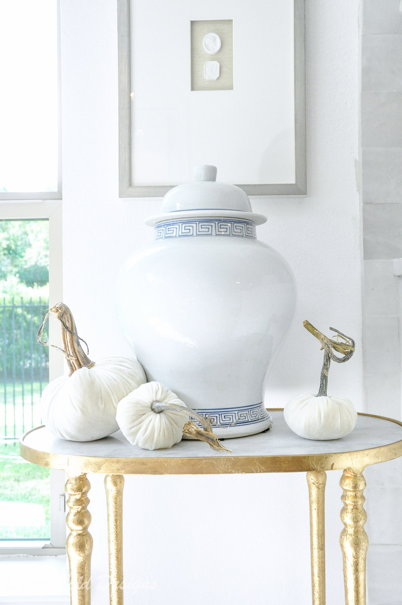 fall home tour side table decor pumpkins