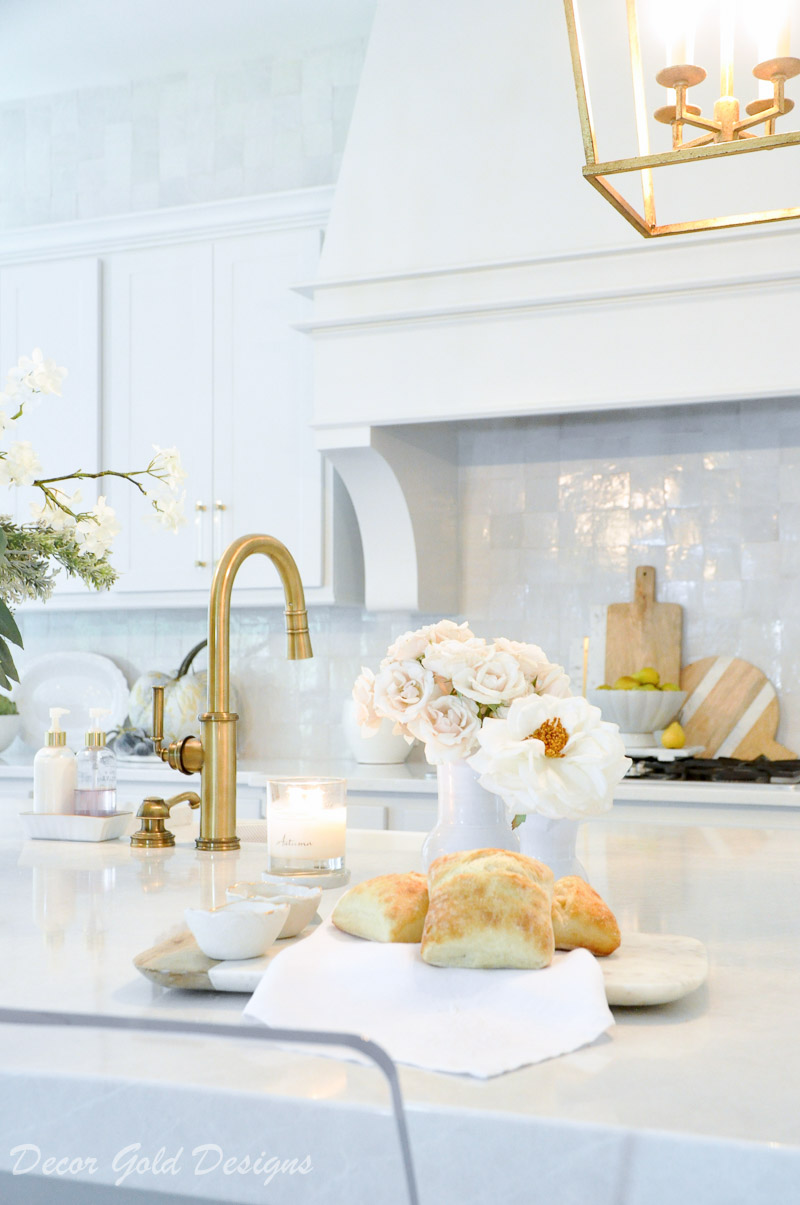 fall home tour white kitchen gold accents beautifully styled decor