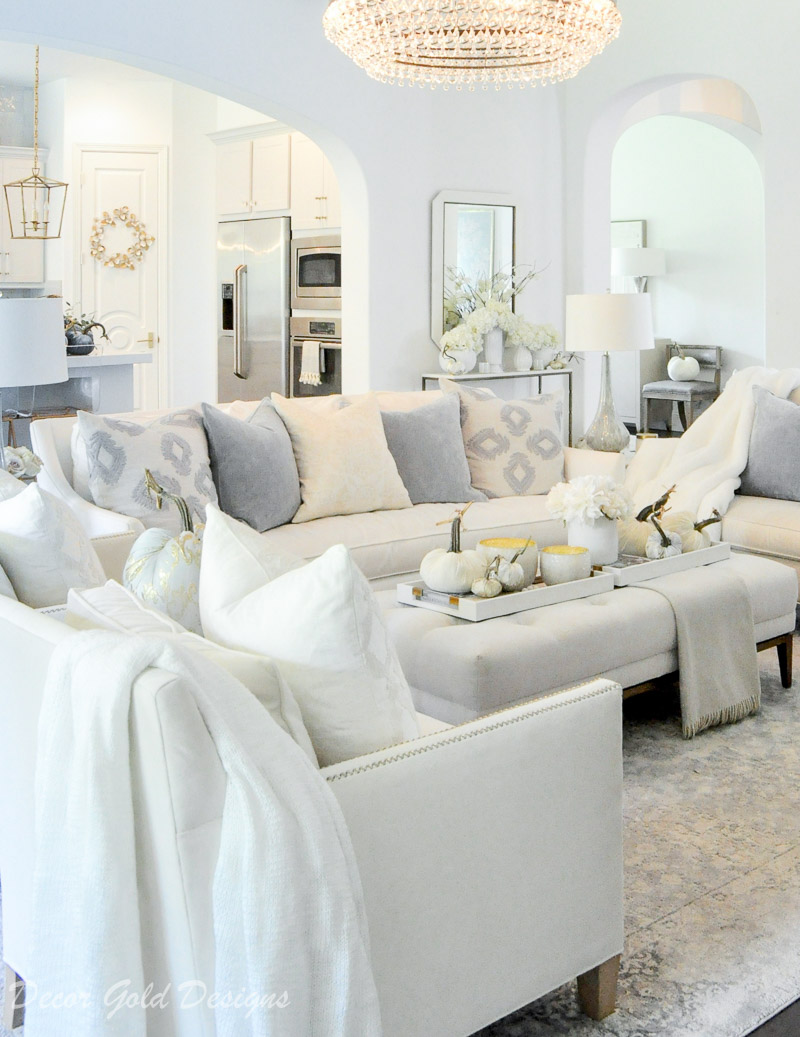 fall home tour white blue living room