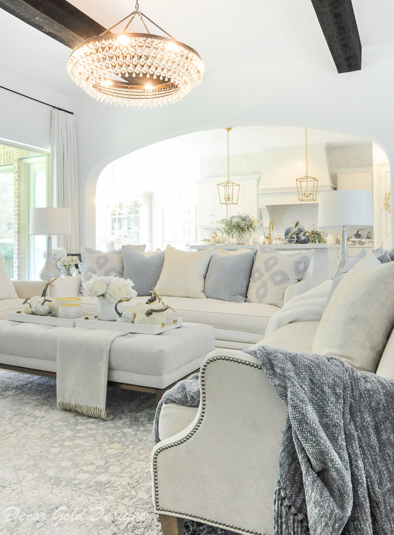 fall home tour white blue living room