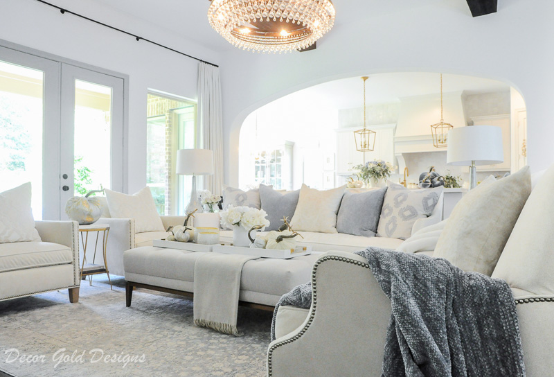 Classy fall home tour white blue living room