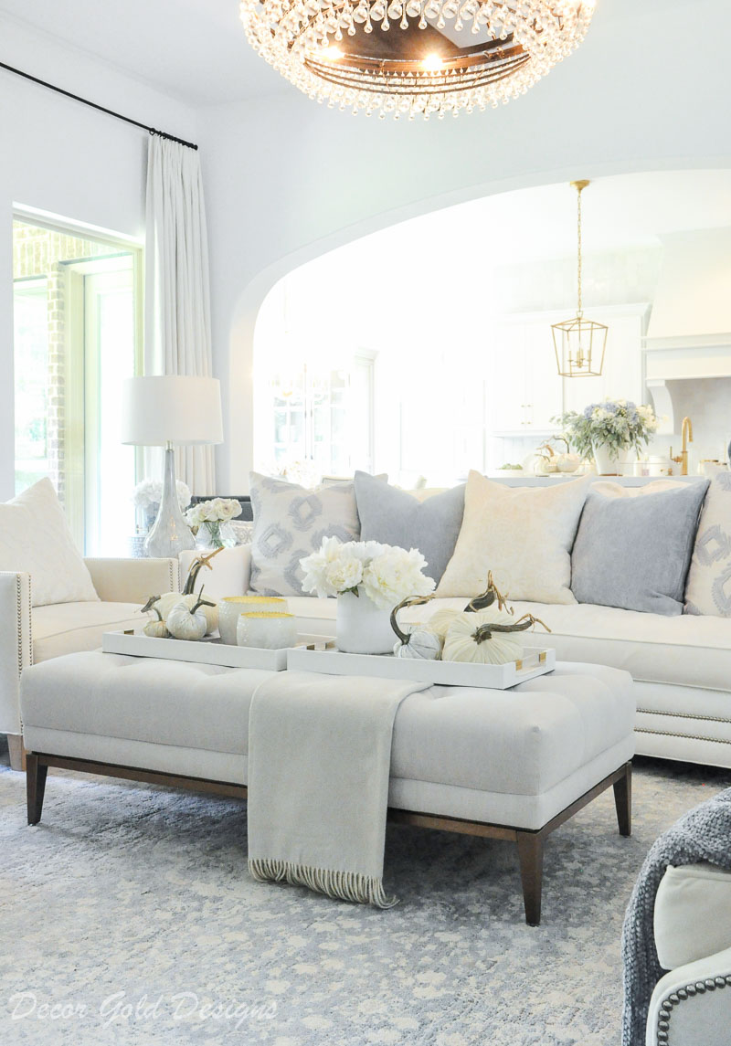 fall home tour white blue living room