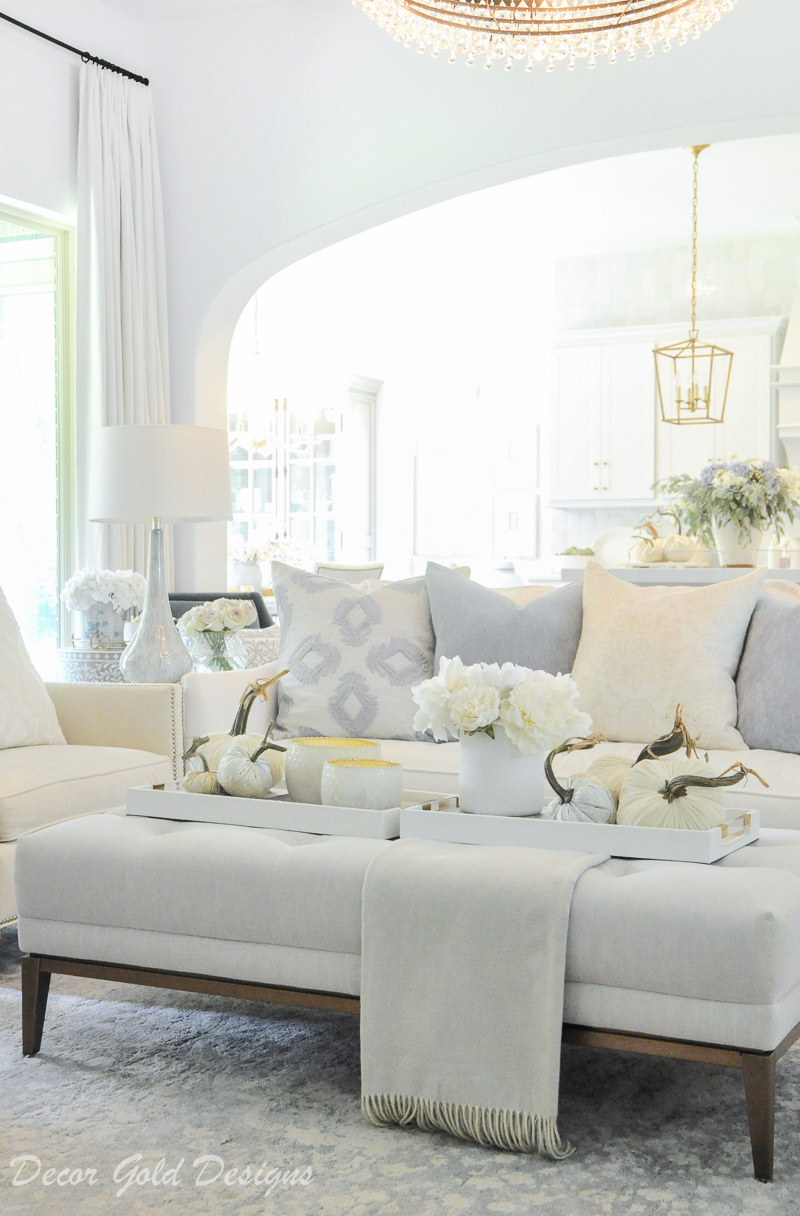 fall home tour bright white soft blue living room