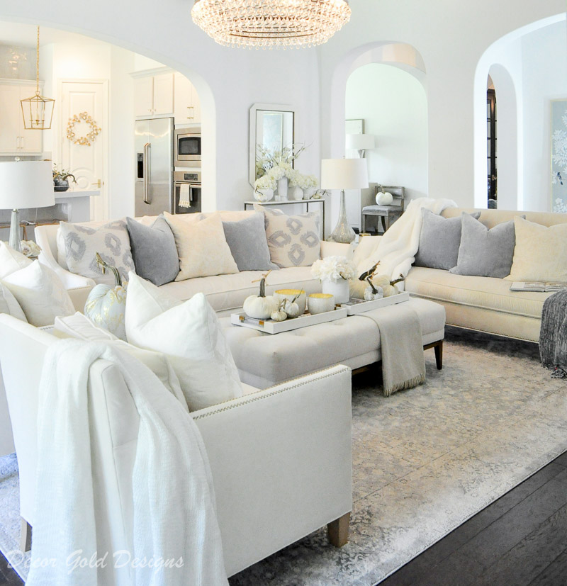 Elegant fall home tour white blue living room