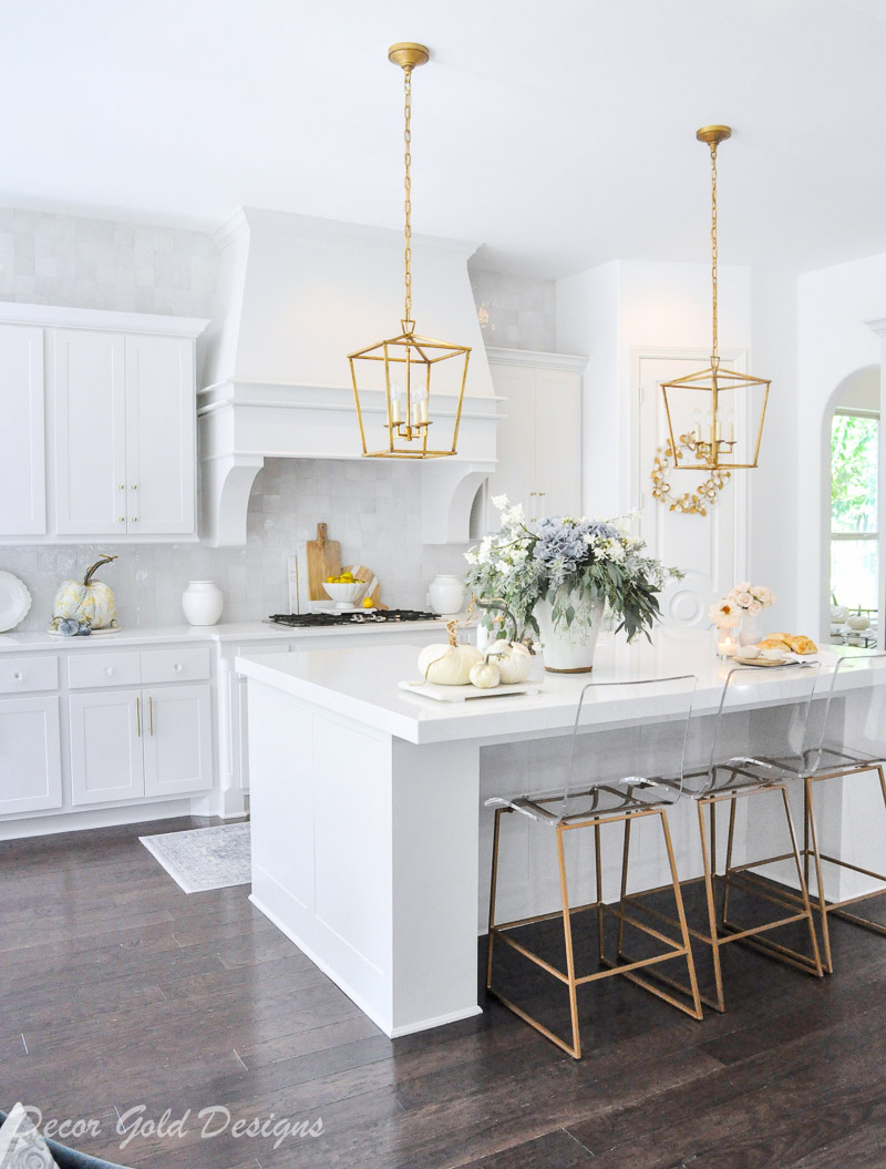 fall home tour white kitchen gold accents beautifully styled decor