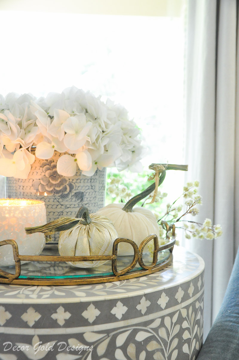 Beautiful fall home tour white pumpkins displayed