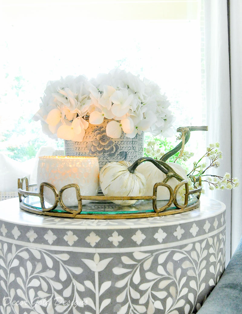 Beautiful fall home tour white pumpkins displayed